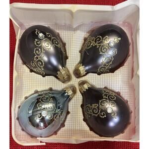 4 Vtg Christmas by Krebs Blue Purple Ombré Teardrop Flower Glass Ornaments (b)